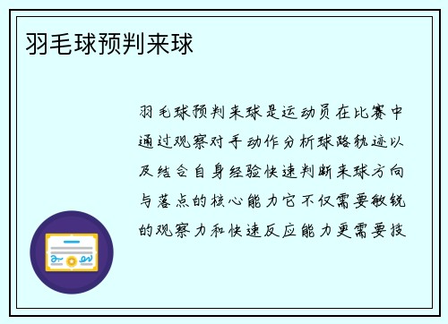 羽毛球预判来球